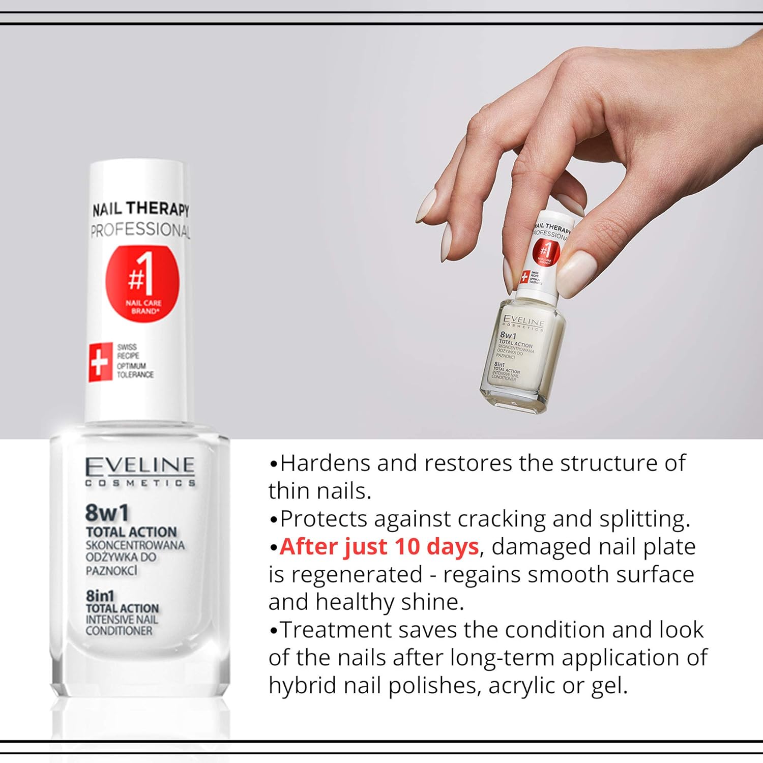 Eveline Cosmetics Total Action 8 In 1 Intensive Nail Treatment and Conditioner : Eveline Cosmetics Nail Treatment : Beauty