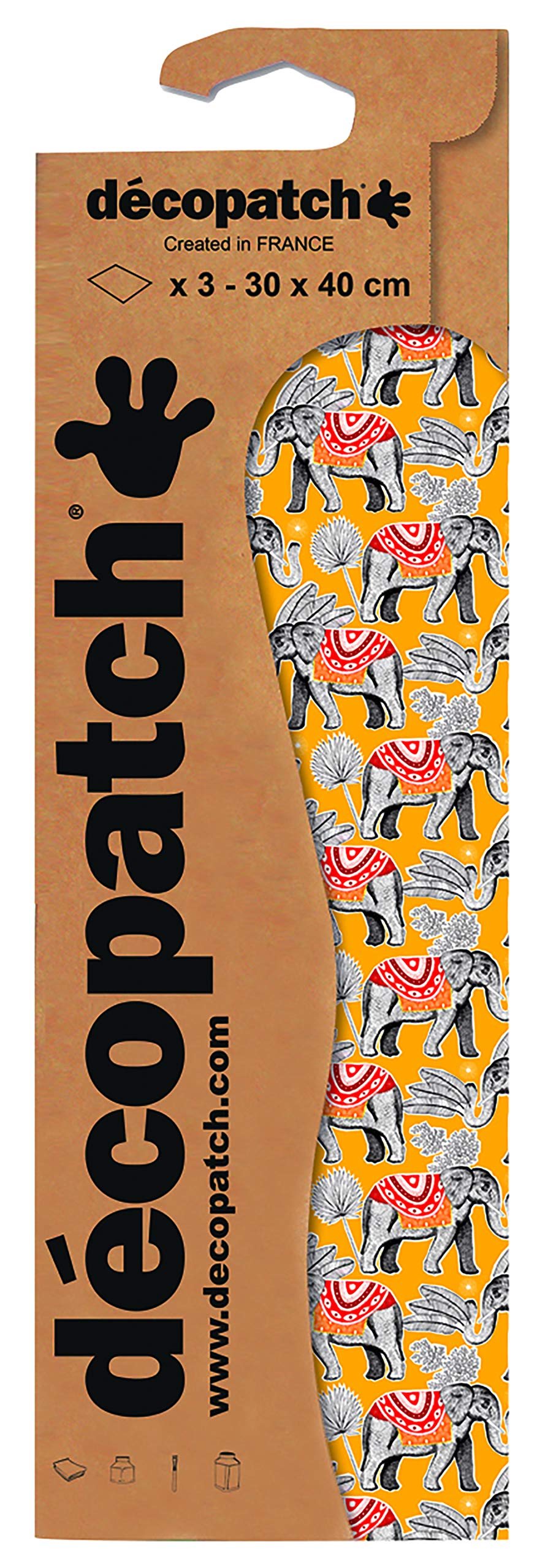 Décopatch C825C - A pack of 3 sheets of printed paper 30x40 cm, Elephants - DIY - Customisable Décor - Completely Personalise - Creative + Leisure Activity