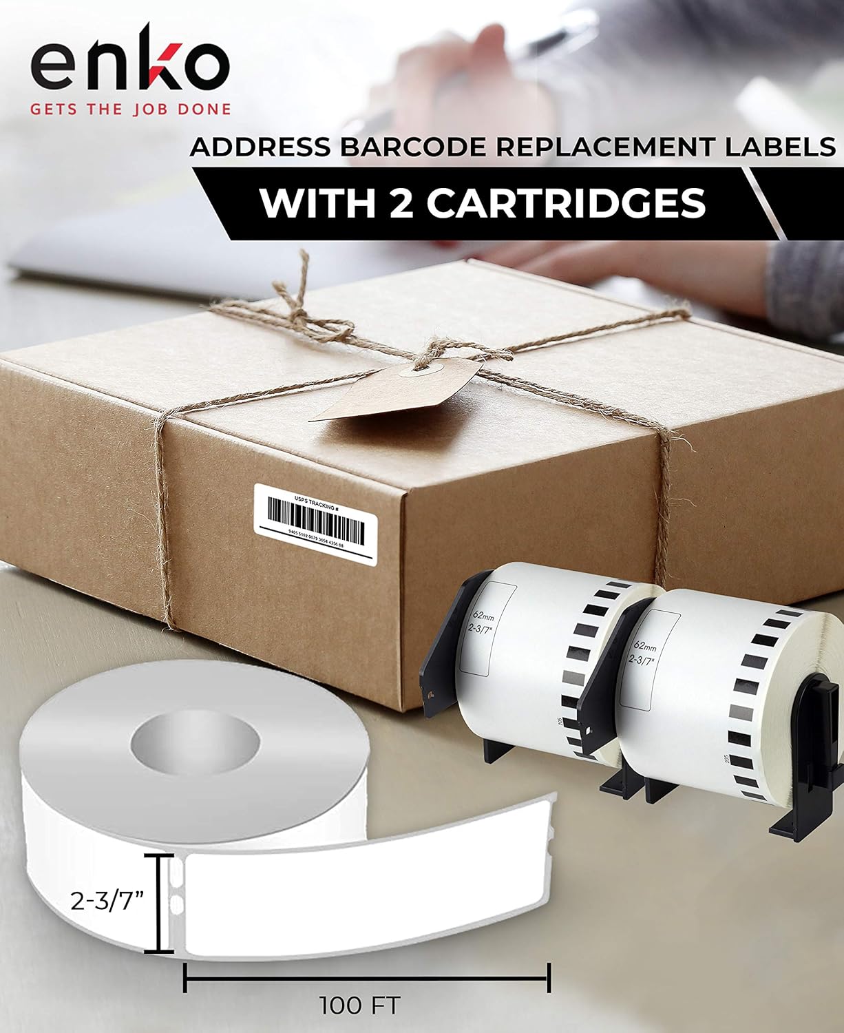 enKo - Compatible DK-2205 Continuous Paper Labels (2.4 Inch x 100 Feet) Compatible for Brother QL Label Printers - 6 Rolls + 2 Refillable Cartridges : Office Products