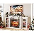 Naice 70" Electric Fireplace with Mantel and Cabinets, Fireplace TV Stand for Living Room Bedroom, Stacked Stone Surround and Remote Control 3D Realistic Flame