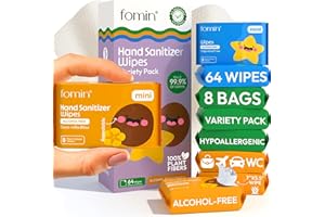 Fomin Mini Hand Sanitizer Wipes 8 Pack (8 Count) - Variety Pack Mini Wet Wipe - pH Balanced, Biodegradable, Antibacterial On The Go Hand Sanitizing Wipes - Hypoallergenic, Plant-Based Travel Wipe