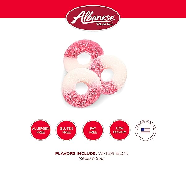 ALBANESE WORLD’S BEST GUMMI WATERMELON RINGS | 4.5LBS OF CANDY | GLUTEN FREE, FAT FREE, SOFT AND CHEWY GUMMY RINGS | PERFECT FOR PARTIES, BAKING WITH KIDS, AND ON THE GO SNACKING