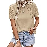 Dokotoo Women's Tops Dressy Casual Summer Crewneck Short Sleeve Sweaters Knit Solid Trendy Hollow Out Shirts Blouses