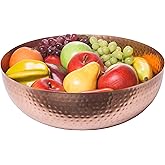 Red Co. 13" Elegant Handcrafted Hammered Round Bowl, Decorative Centerpiece, Large, Copper Finish