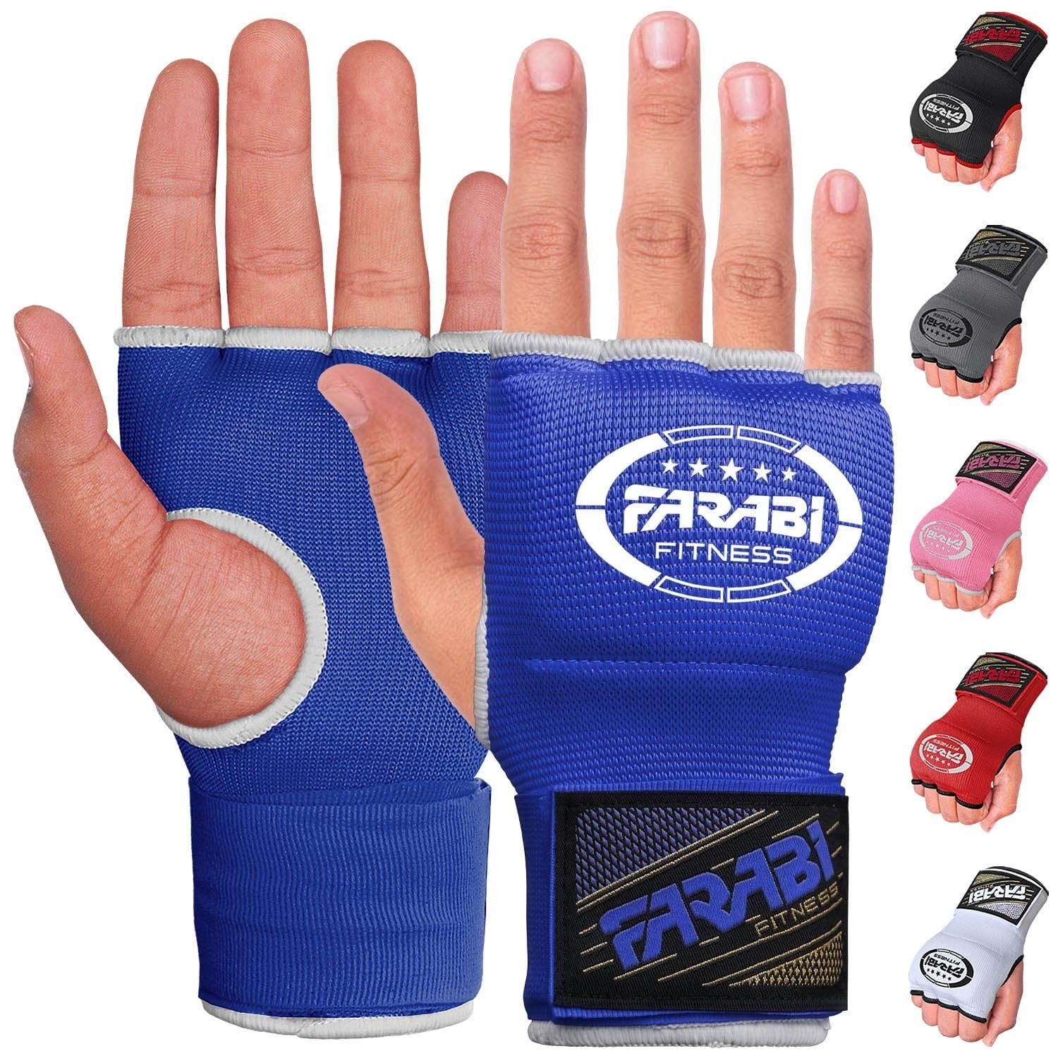 Farabi Sports Gel Padded Boxing Inner Gloves for Men & Women - Boxing Hand Wraps with 80cm Quick Elastic Wrist Strap - Under Mitts Handwraps for MMA, Muay Thai, Kickboxing, Punching & Martial Arts