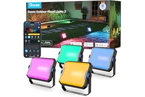 Govee Outdoor Flood Lights 2, RGBIC Warm Cold White LED Lights for Outdoor Decorations, 50 Scene Modes, Landscape Lighting, Upgrated IP66 with App Control, Wired 4 Pack