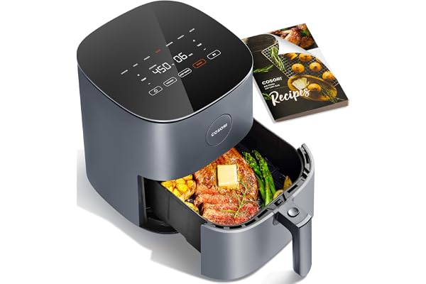 Cosori Air Fryer 5Qt (4.7L), 9-in-1, Up to 450°F, Quiet Operation, Nonstick | One-Touch Cooking, 130 Exclusive Recipes, Dishw