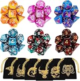 QMay DND Dice 7-Die Set Polyhedral with 2 D10 and Pouches 70 Pieces