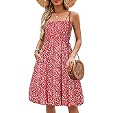 Berydress Womens Summer Smocked Sun Dress with Pockets 2025 Trendy Spaghetti Strap Boho Beach Casual Midi Bubble Dresses