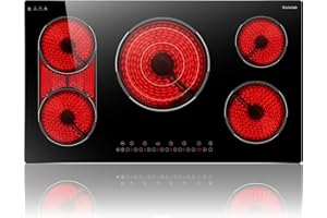 KARIENVIR 36 Inch Electric Cooktop 5 Burner, Built-in Electric Stovetop with Flexible Bridge & Triple Ring Burner, 9600W Cooktop Electrics with BBQ Burner, Timer, Safety Lock,Pause, 220V-240V Hard Wire