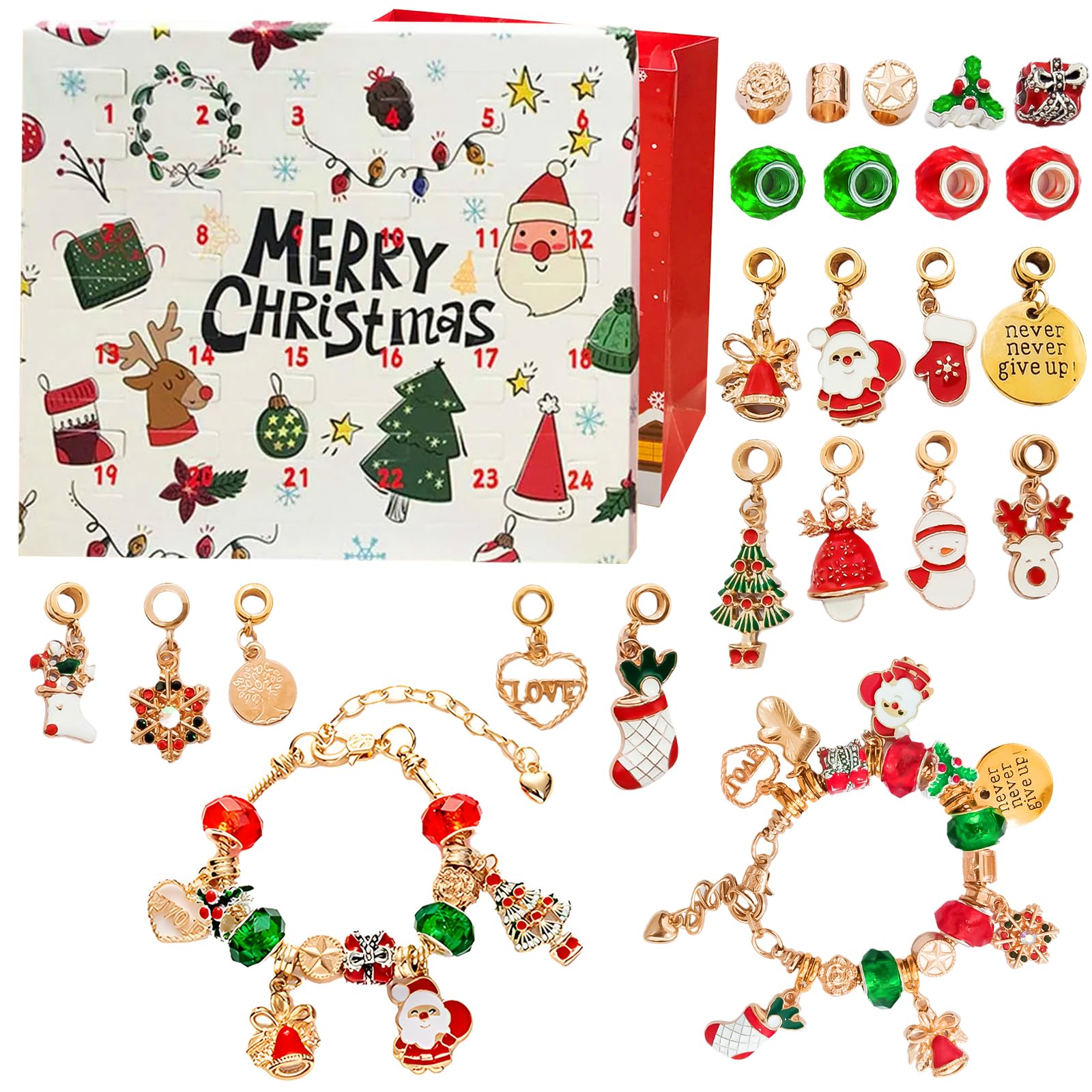 QILUCKY Advent Calendar 2024 Kids,Christmas Advent Calendar 2024 for Girls,24 Day Countdown Jewellery Advent Calendar Gifts,Bracelet Making Kit,A pendant Surprise Every Day