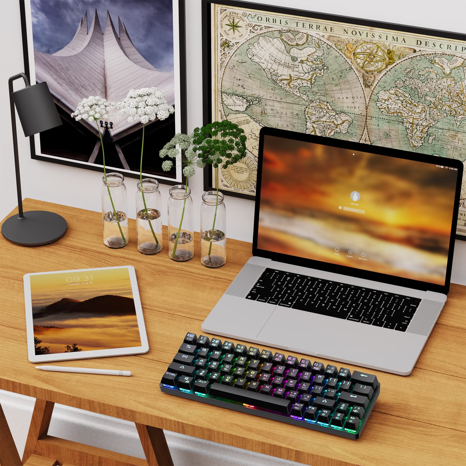 DIERYA T63 Wireless Mechanical Gaming Keyboard, Bluetooth/2.4G/Wired Keyboard,RGB Backlit Compact 63 Keys Mini Office Keyboard
