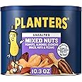 PLANTERS Mixed Nuts Unsalted, Party Snacks, Plant-Based Protein, 10.3 oz Canister
