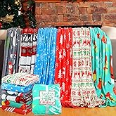 Hahafelt 6 Pack Christmas Throw Blankets Gift with Card 50 x 60 Inch Plush Fleece Holiday Warm Soft Blankets Flannel Santa Snowman Ugly Sweater Snowflake for Couch Bed Winter Decoration