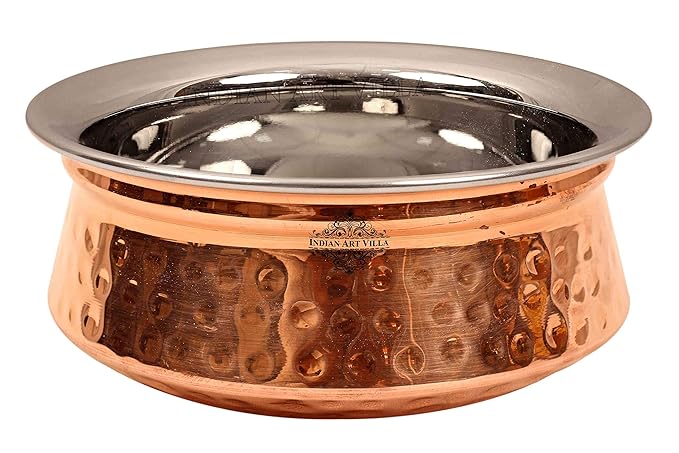 IndianArtVilla Steel Copper Sauce Pot Handi Bowl, Serveware & Tableware, 4.3'' Inch