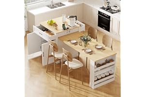 Merax 82.7" Kitchen Island with Extendable Dining Table for 4-6, with Storage, Charging Station, 2 Drawers & 2 Side Open Shel