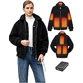 Topdot Graphene Sherpa Heated Jacket for Women with 18400mAh 12V Battery pack, Fleece Faux Jackets with 8 Heating Zones