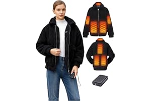 Topdot Graphene Sherpa Heated Jacket for Women with 18400mAh 12V Battery pack, Fleece Faux Jackets with 8 Heating Zones