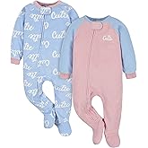 Gerber Baby Girls Loose Fit Fleece Footed Pajamas 2-pack And Toddler Sleepers, Cutie Blue, 4T US