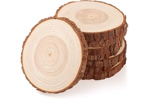 Fuyit Unfinished Wood Slices for Centerpieces, 8Pcs 5.1-5.5 Inch Natural Wooden Round Discs with Bark for Rustic DIY Crafts, Table Base, Wedding Decoration