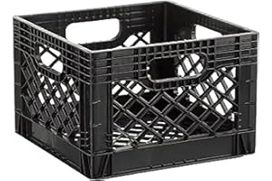 AYOYZ 16QT Heavy-Duty Plastic Square Milk Crate Adult, Child, Teen,Black