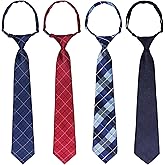 Bskifnn 4Pcs Kids Tie Boys Pre Tied Necktie Satin Stripe Neckties Adjustable for Age 4-7 Wedding Party Graduation Uniforms
