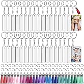 ZOCONE 250 Pcs Rectangle Sublimation Blanks, 2.4in Heat Transfer Blank Keychains, Double Side Keychain with Tassels, Jump Rings, DIY Gift Ornament