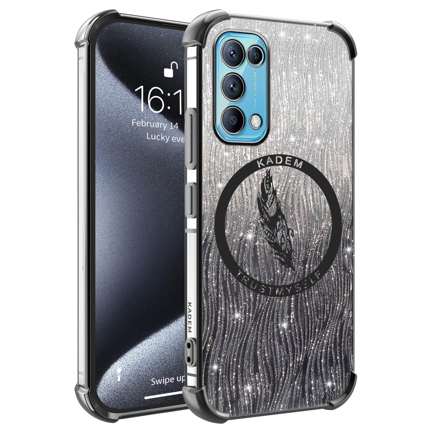 XINYEXIN Transparent Glitter Case for Oppo Find X3 Lite, Ultra Thin Slim Bling Clear Soft TPU Shockproof Bumper Back Cover for Women Girl - Black