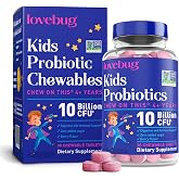 LOVEBUG Probiotics for Kids &ndash; Probiotic Chewables with Prebiotic Fiber for Age 4+,Daily Children's Gut Health &amp; Digestive Support Supplement, Sugar-Free Berry Flavor, 30 Count