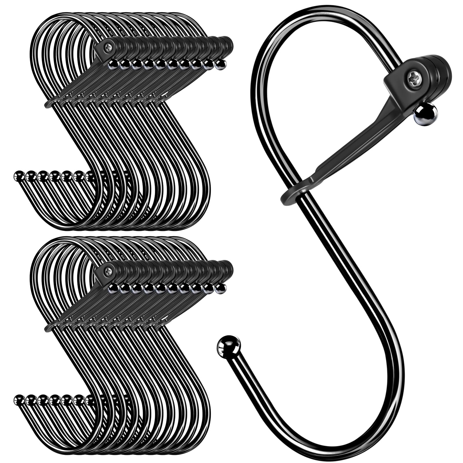 Sopito S Hooks, 20pcs S Shaped Hooks for Hanging with Safety Buckle, Heavy Duty Metal for Kitchen, Bathroom, Outdoor, Garden, Office, Black