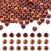 400pcs/Box Natural Round Wood Beads 6mm Undyed Waxed Ball Spacer Beads Scentedros Wooden Loose Beads for DIY Jewelry Crafts Making, Sienna