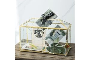 Giadun Glass Wedding Card Box with Slot, 12.6 inch Large Clear Card Box Gold Brass Gift Card Storage Box with Lock for Wedding Receptions, Baby Shower, Birthday Party, Bridal Shower