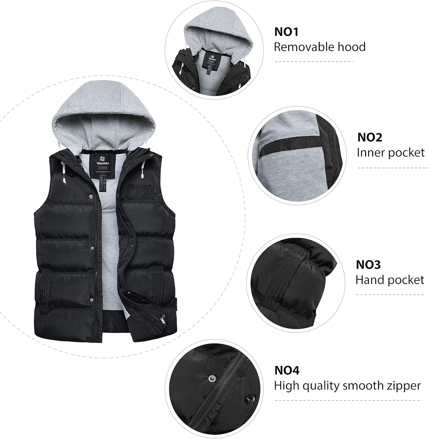 Wantdo Women's Quilted Puffer Vest Thicken Warm Winter Coat with Removable Hood at  Women's Coats Shop