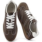 COOLLULU Women Retro Sneakers for Women Lightweight Lace-Up Shoes Suede Fashion Sneakers with Memory Foam Insoles Comfortable Walking Footwear Non-Slip Tennis Shoes