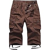 FOURSTEEDS Women's Mid Rise Cotton Capri Hiking Shorts Drawstring Multi Pocket Cargo Shorts Elastic Waist Cropped Cargo Pants