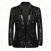 PYJTRL Men's Black and Gold Sequined Wedding Performance Party high-end Fitted Luxurious Full Sequin Suit Jacket