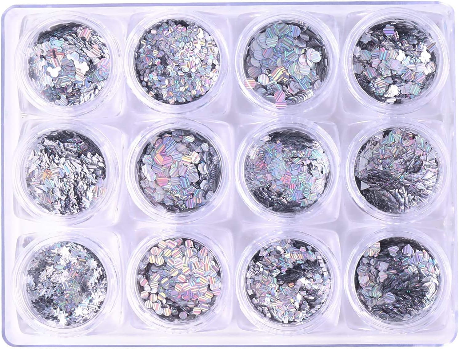 Nail Art Glitter Laser Rainbow Color Multi-shaped Sequins Square Triangle Diamond Star Butterfly Mickey Heart Flower Nail Decoration 12 Boxes Palette Sets