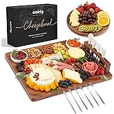 SMIRLY Charcuterie Boards Set, Large Cheese Board Set, Natural Walnut Wood Charcuterie Tray with Accessories - Housewarming Gifts New Home, Wedding & Bridal Shower Gifts for Women, Couples