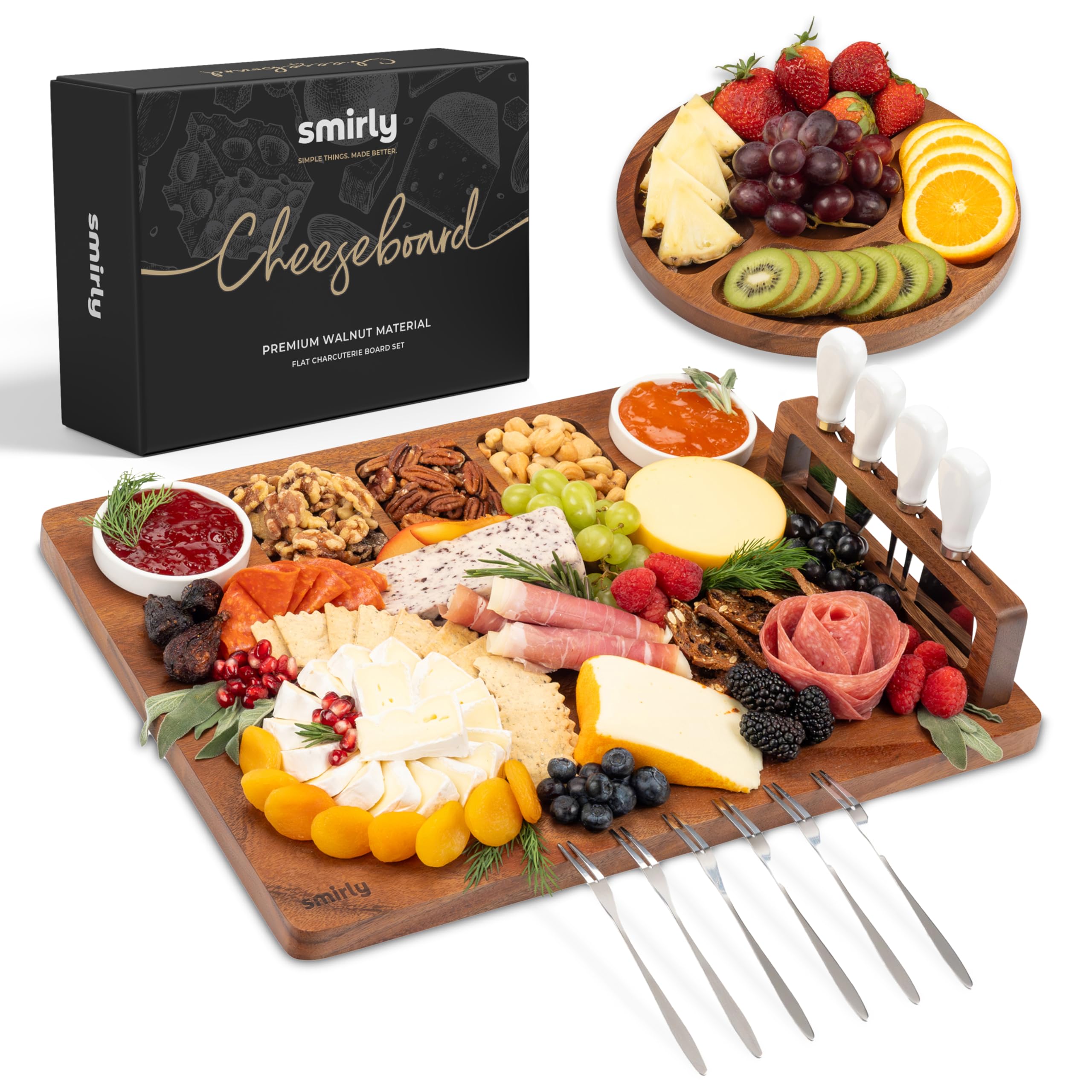 Photo 1 of SMIRLY Charcuterie Boards Set, Large Cheese Board Set, Natural Walnut Wood Charcuterie Tray with Accessories - Housewarming Gifts New Home, Wedding & Bridal Shower Gifts for Women, Couples