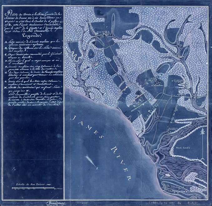Amazon Com 24 X 32 Blueprint Style Reprint 1781 Plan Du Terrein O La Rive Gauche De La Rivire De James Vis O Vis Jamestown En Virginie Ou S Est Livr Le Combat Du 6 Juillet