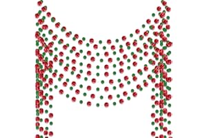 Outus 10 Pieces Round Dots Garland Hanging Party Decor Each Length 13.1ft Glitter Paper Dot Streamers for Christmas Winter Birthday Wedding Baby Shower Classroom (Red,Green)