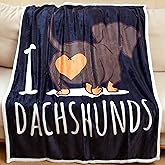 Famitile Dachshund Blankets, Weiner Dog Blanket, I Love Dachshunds Blanket for Adults Super Soft Dachshund Gifts for Dog Lovers (Dachshund 4, 47"x 60")