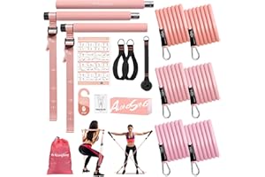 ALONGSONG Upgraded Pilates Bar Kit with Resistance Bands Natural Latex for Women & Men, Heavy-Duty Stainless Steel Multifunctional Yoga Pilates Stick for Home Gym Exercise Fitness Equipment Full-Body Workouts