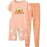 Topgal Little & Big Girls Cotton Knit Pajama 3-Piece Shorts Pants Summer PJ Set Size 4-14