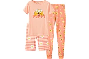 Topgal Little & Big Girls Cotton Knit Pajama 3-Piece Shorts Pants Summer PJ Set Size 4-14