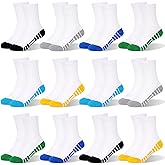 SPTRAMLE 12 Pairs Boys Crew Socks, Kids Athletic Socks for Toddler Boys (1-14 Years) Calf Cotton Sock School Running Sports