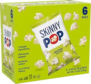 SkinnyPop Popcorn, Original, Whole Grain, Dairy-Free Snack, 0.65oz Bags (6ct)