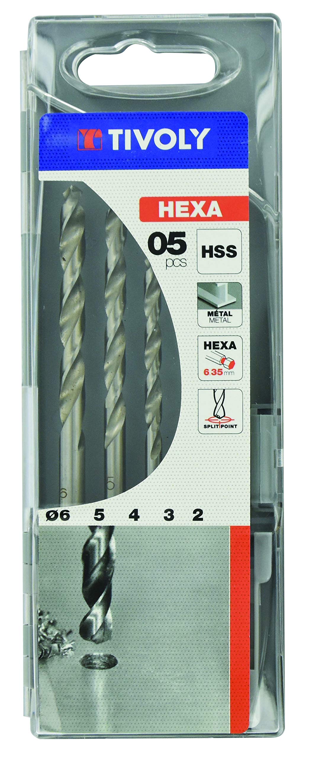Tivoly 11434370001 - Set of 5 HSS Hexagonal Drill bits