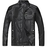 WULFUL Men's Stand Collar Leather Jacket Motorcycle Lightweight Faux Leather Outwear