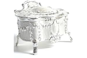 Truewon Princess Jewelry Box, Modern Korean Asian Design Metal Chest Earring Ring Necklaces Storage for Girls (Silver White, Medium)